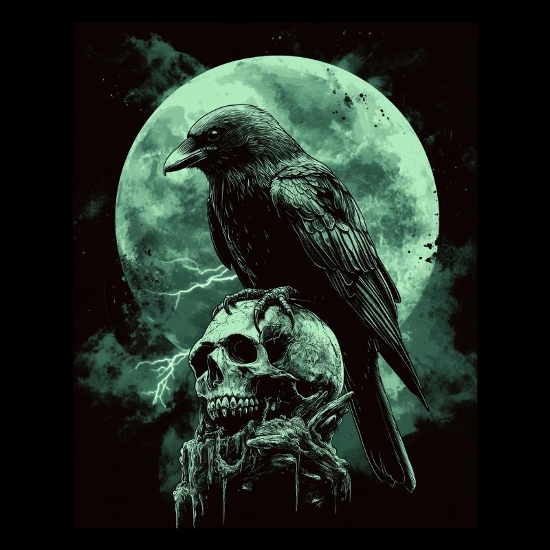 Raven Skull Moon Dark Gothic Black Crow