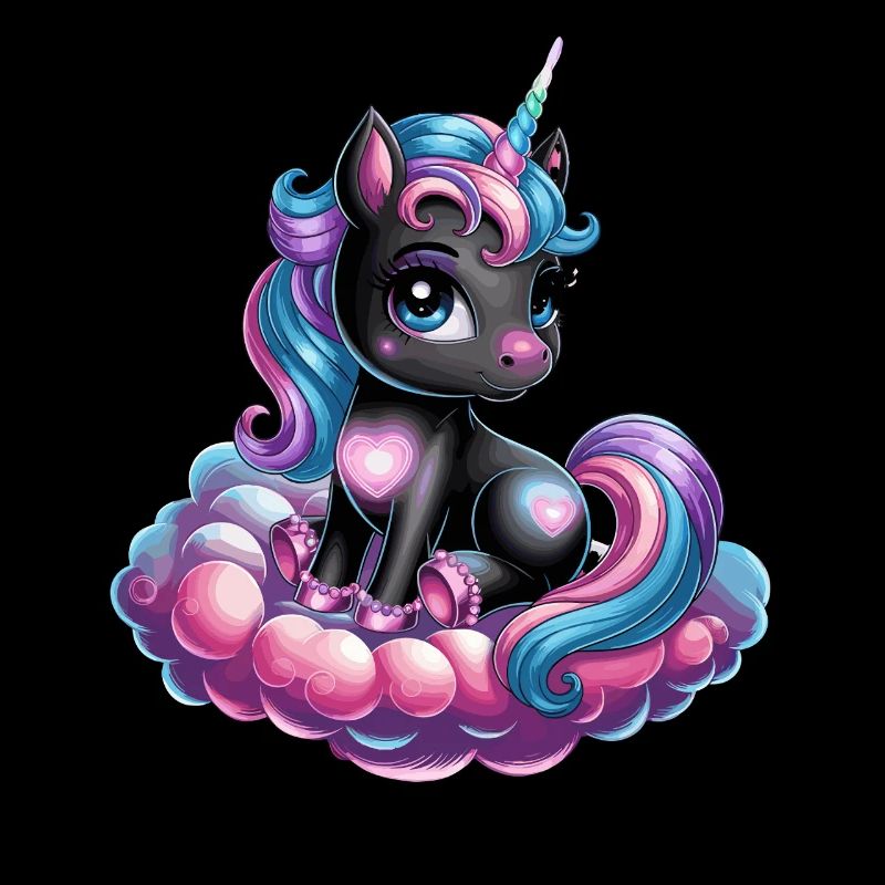 Magical Unicorn on Clouds with Heart Motifs for