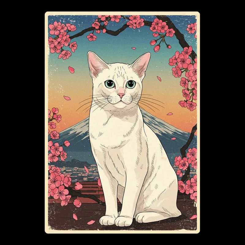 Chat blanc Fleur de cerisier