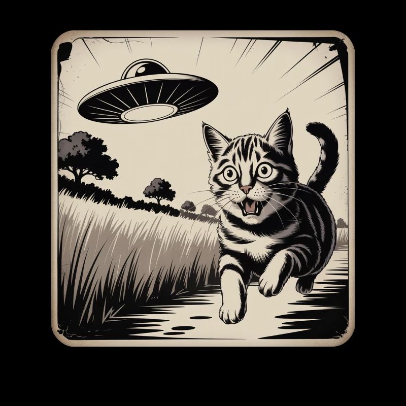 Dessin d’aventure de chat et d’OVNI