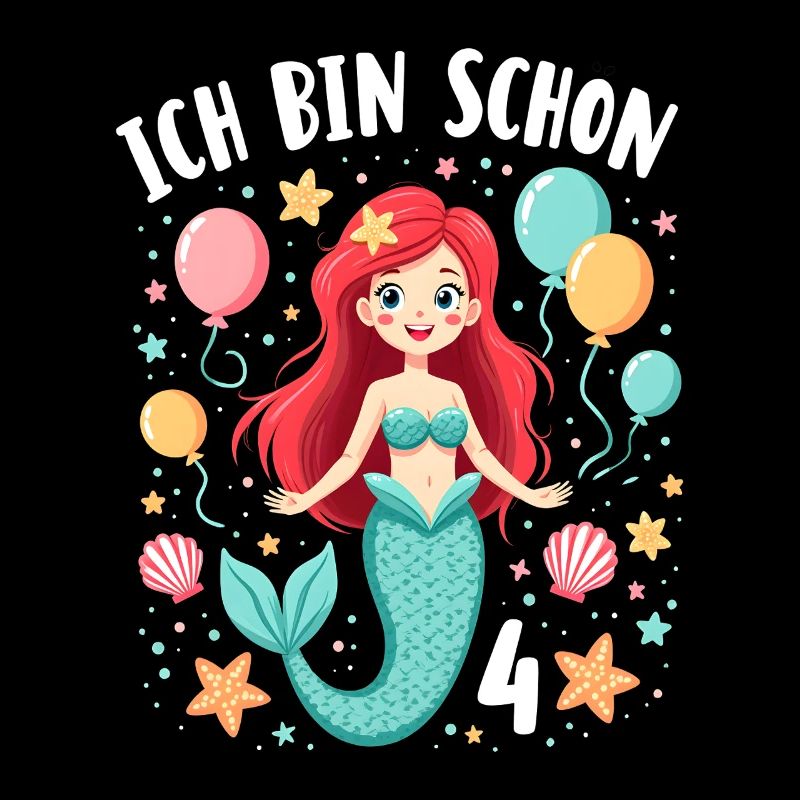 Ich bin schon 4 Meerjungfrau Geburtstag Mädchen