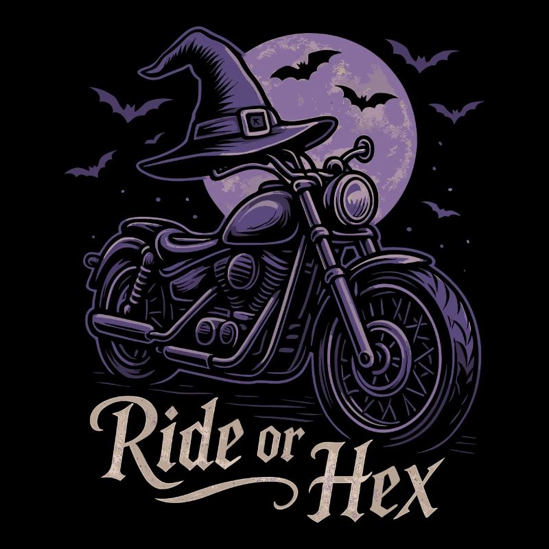 Witch ride on motorcycle at full moon