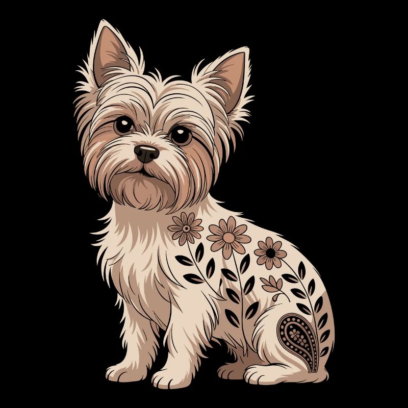 Yorkshire Terrier Boho Floral Artwork for