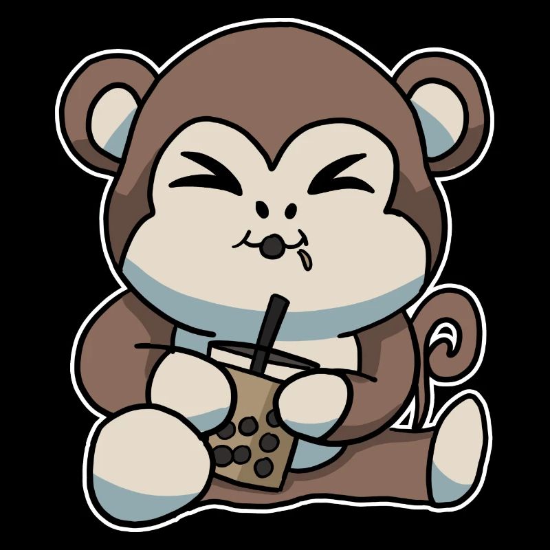 Cute Monkey drinking Bubble Tea Kawaii Anime