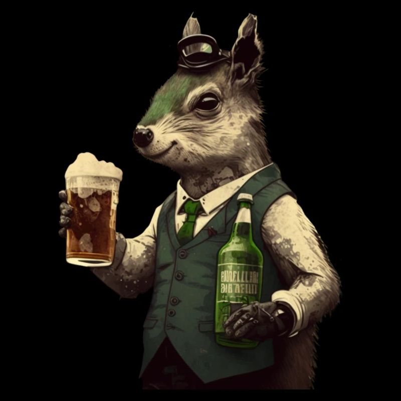 chic squirrel gentleman with beer