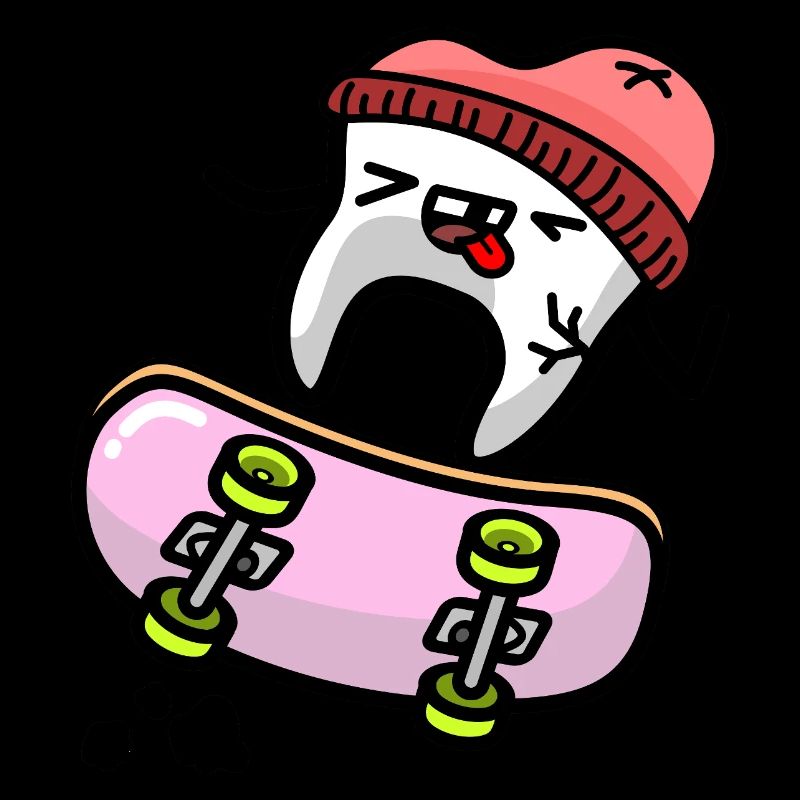 kawaii tooth on skateboard