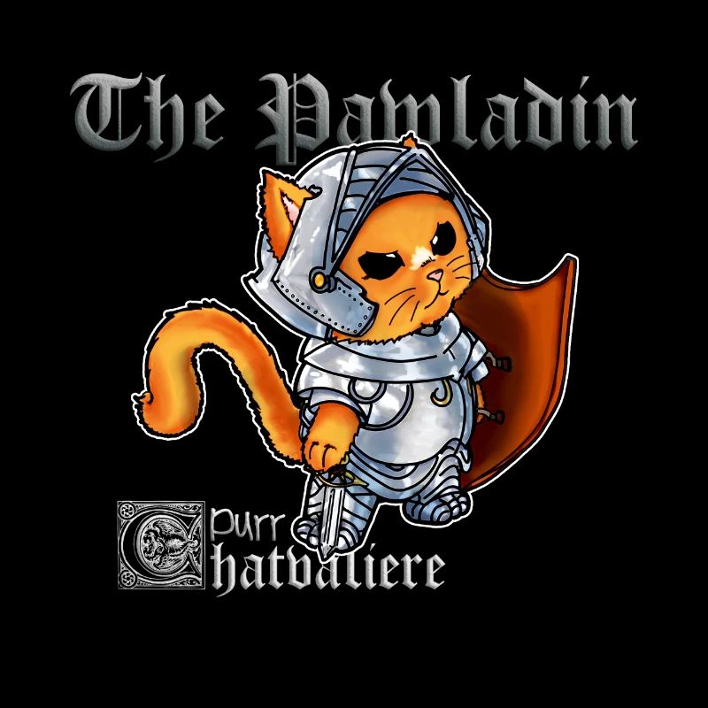 Cute cat paladin knight with sword