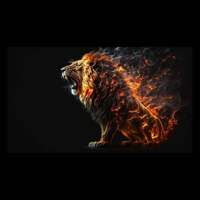 Lion on fire, generative AI
