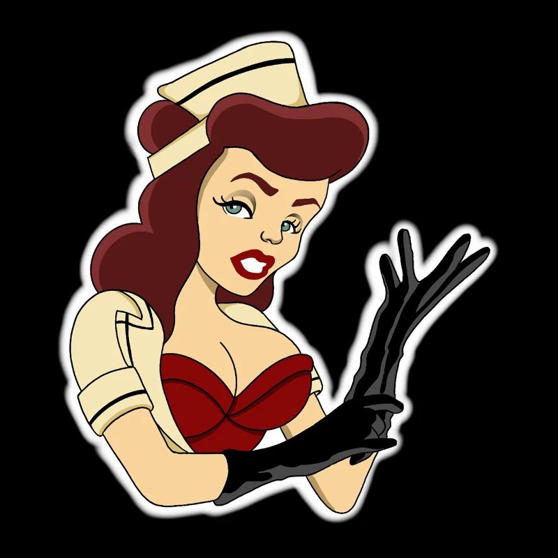 Pinup-Krankenschwester mit schwarzen Handschuhen