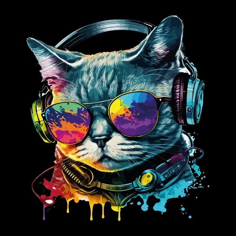 Katze Sonnenbrille Kopfhörer Splash Bunt Tier