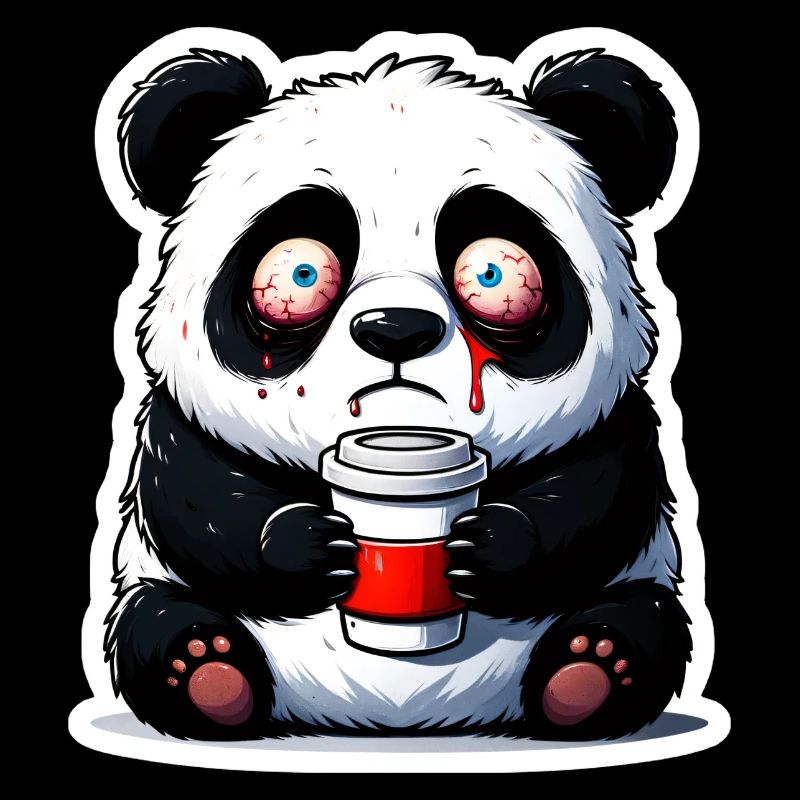 Pandabär vor dem ersten Schluck Kaffee