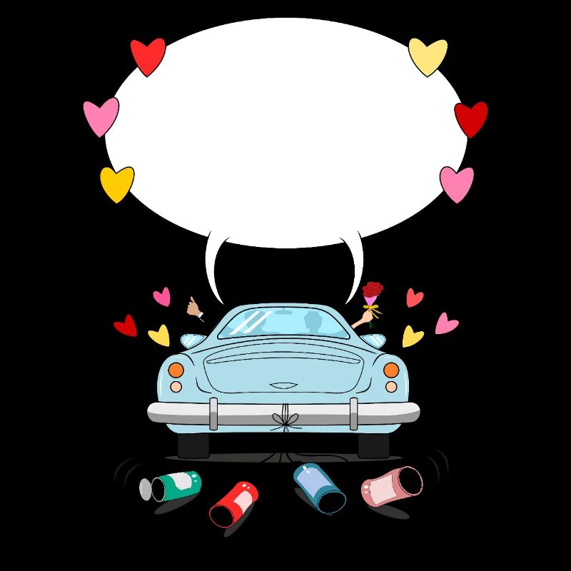 Voiture de mariage avec bulle de dialogue en turquoise