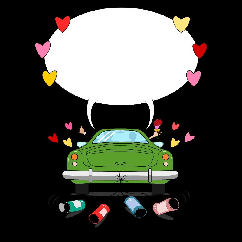 Wedding car with speech bubble in green