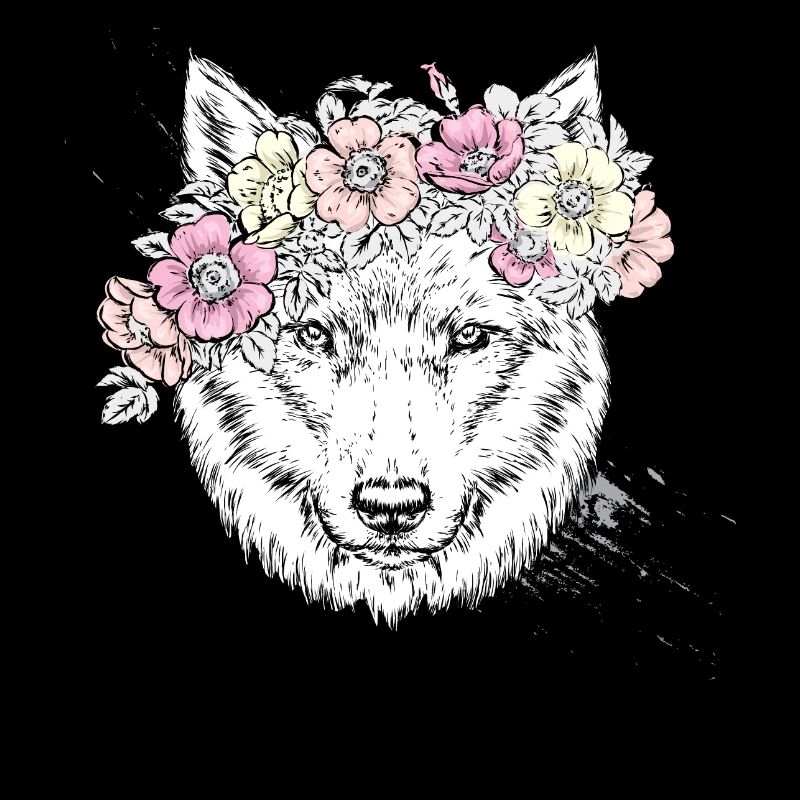 weißer Wolf mit Blumen - Wolf Tshirt