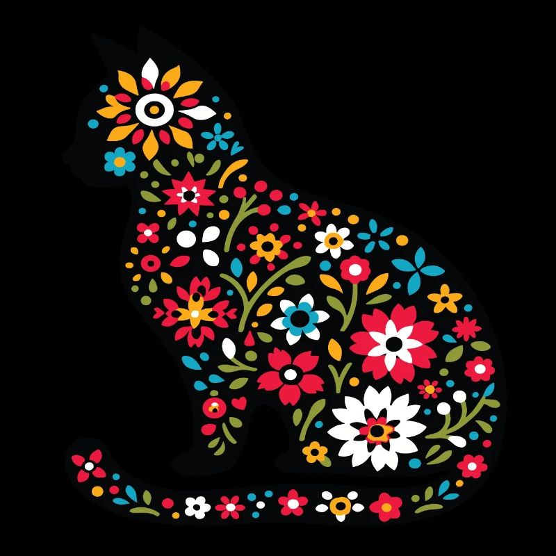 Silhouette einer Katze mit Blumen