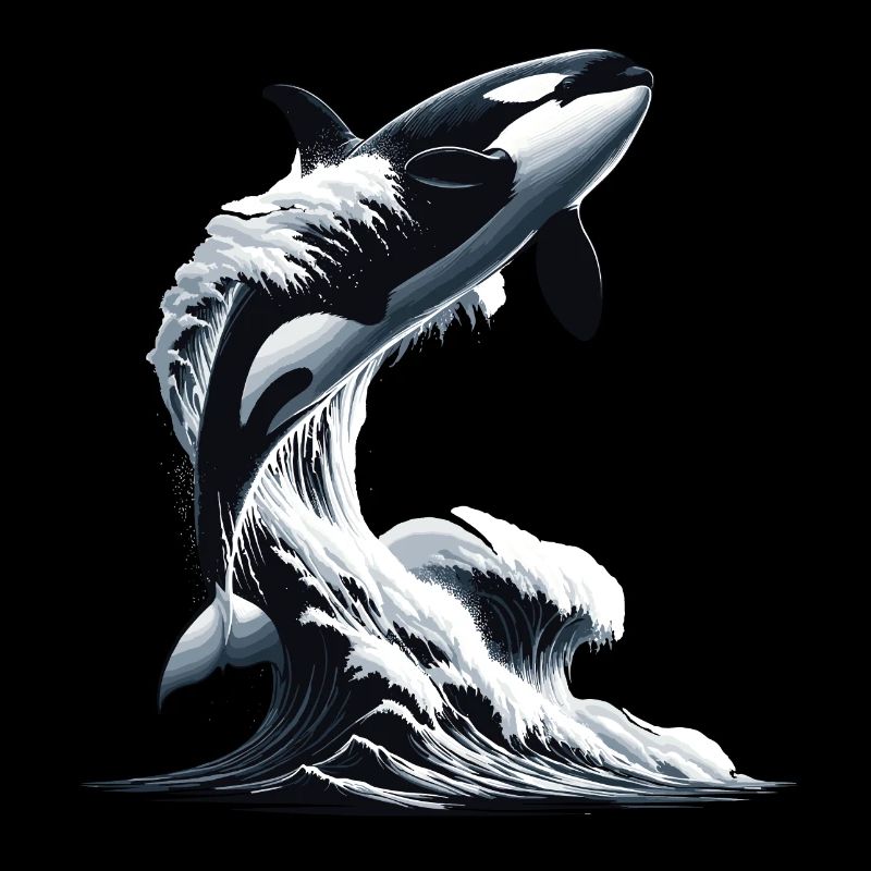 An orca jumping into a wave ocean