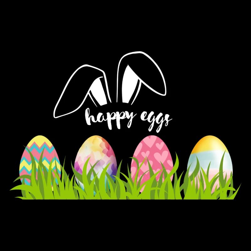 Colorful Easter eggs in a meadow and bunny ears