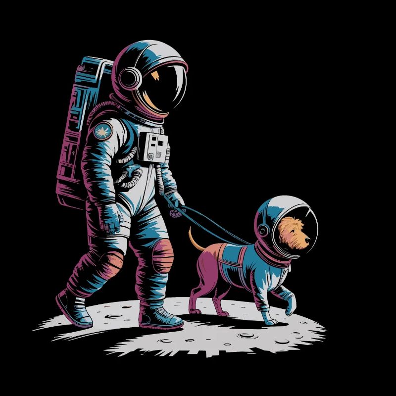 Astronaute qui promène son chien