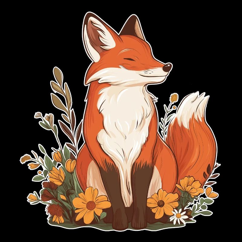 Renard avec des fleurs