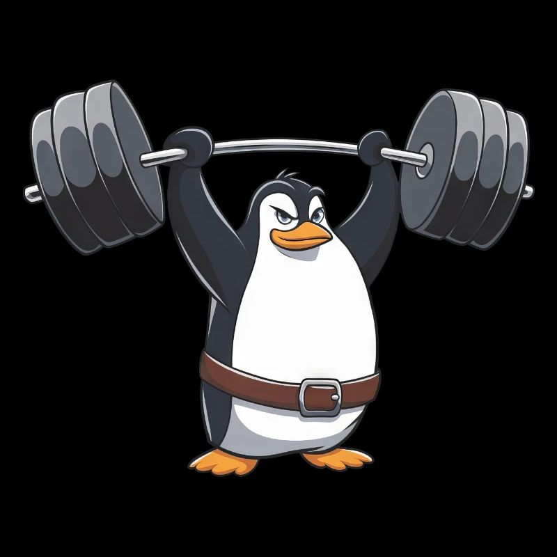 Strong Penguin Workout Dumbbell Comic Style