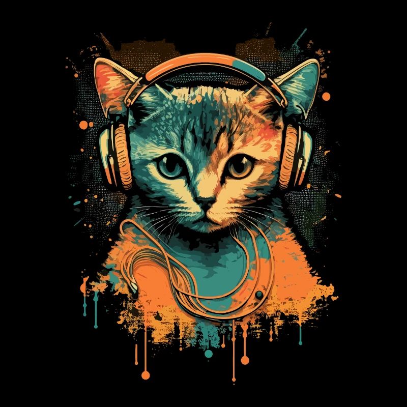 Retro Cat with Headphones