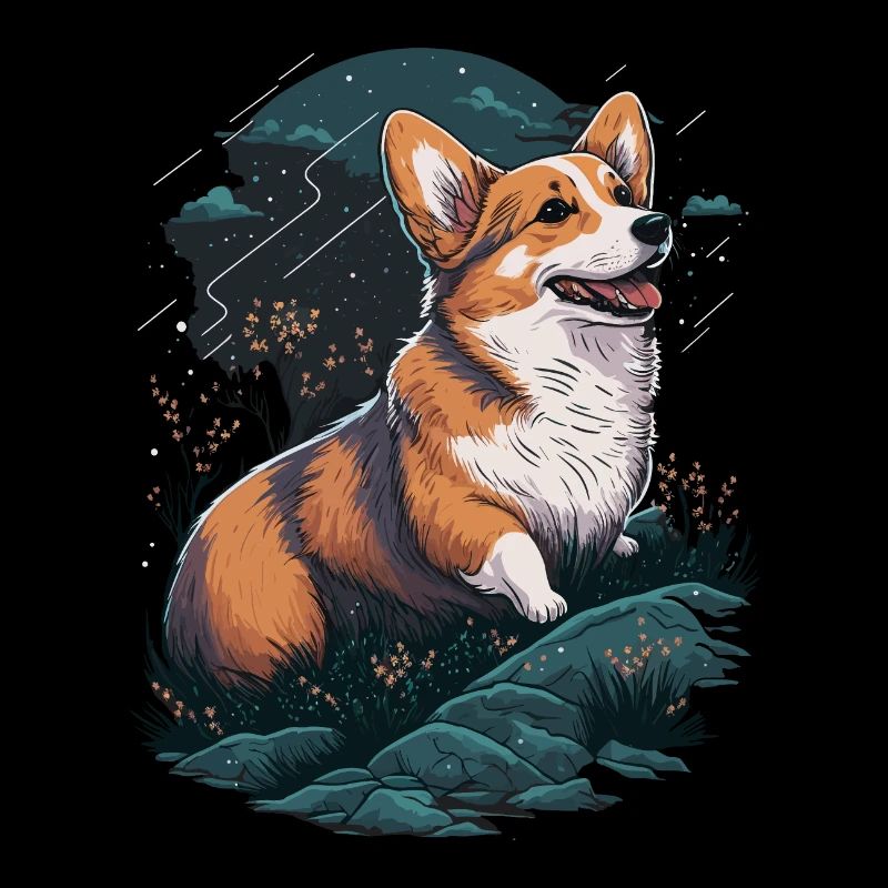 Corgi mit den Blumen