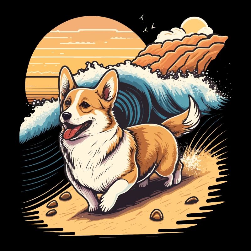 Corgi with the waves