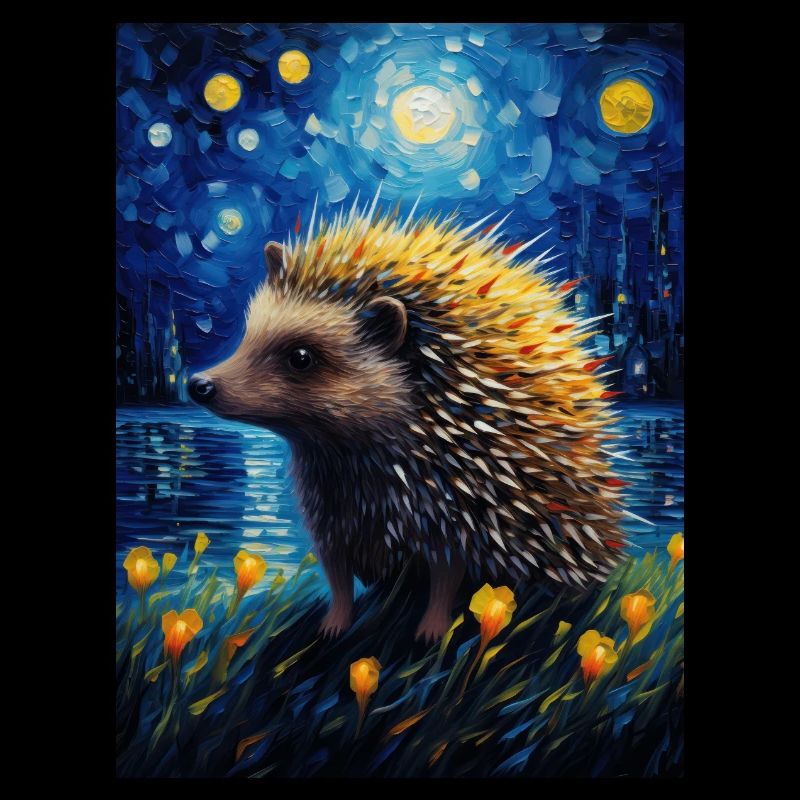igel, van gogh, sternennacht, tier