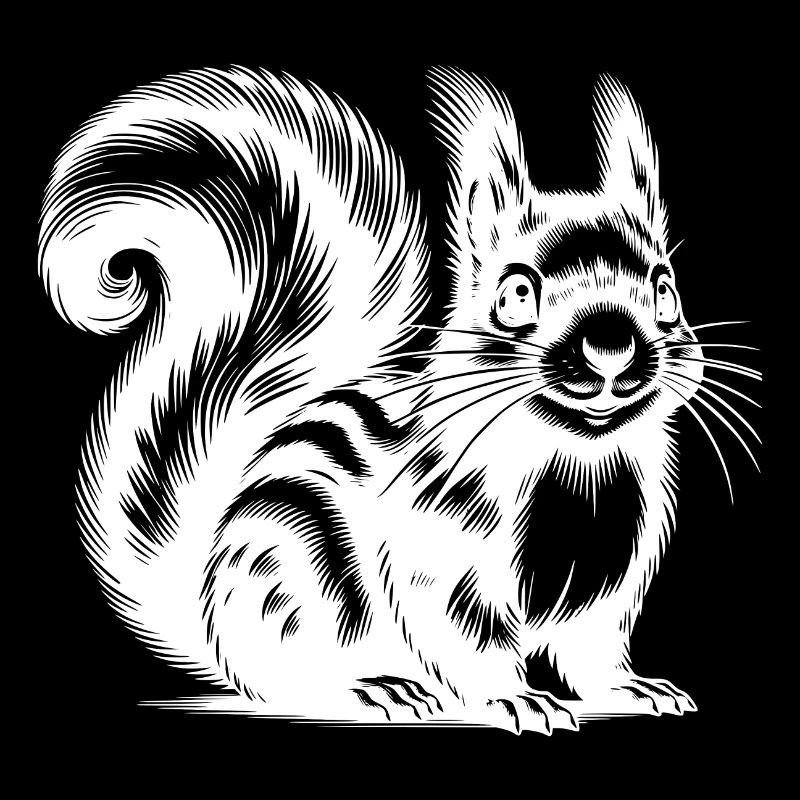 Cute Kids Squirrel Ink Drawing