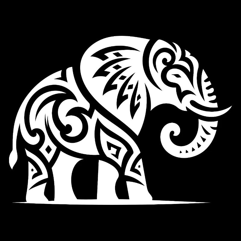 Elegant tattoo elephant with big tusks