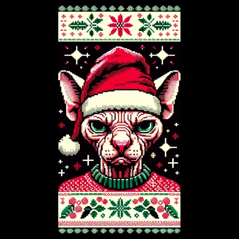 PULL MOCHE DE NOEL 2023 ILLUSTRATION CHAT HUMOUR