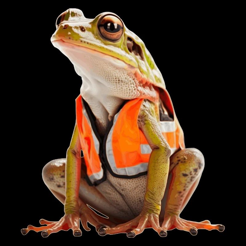 Frosch mit Sicherheitswarnweste
