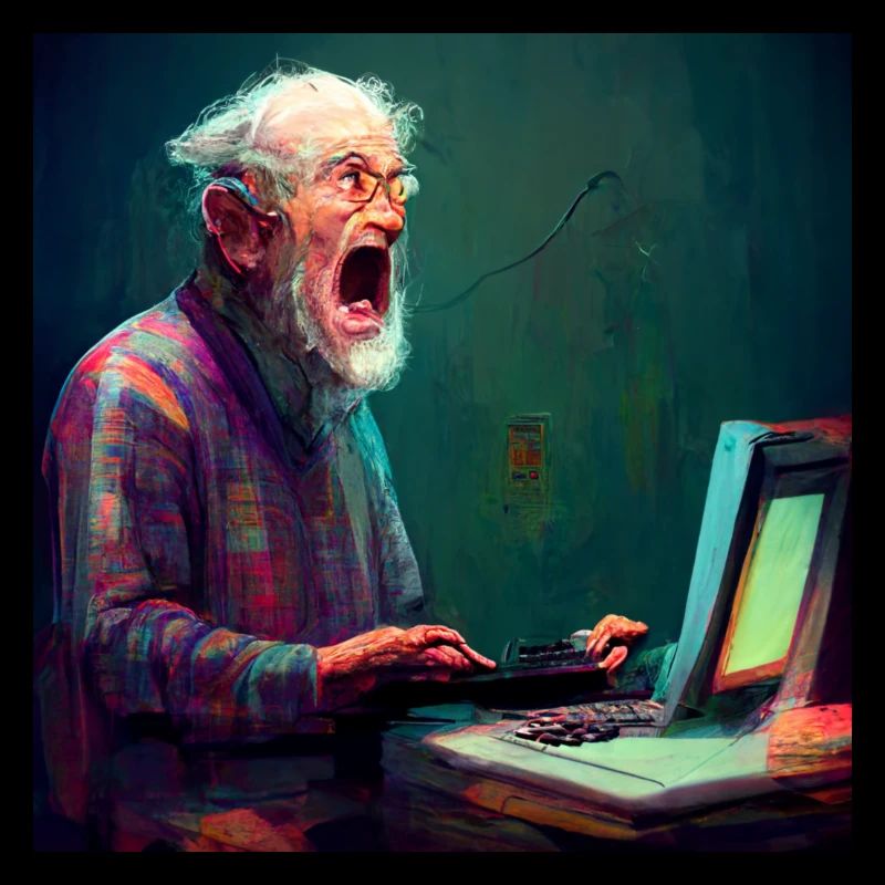 old man yelling at a computer