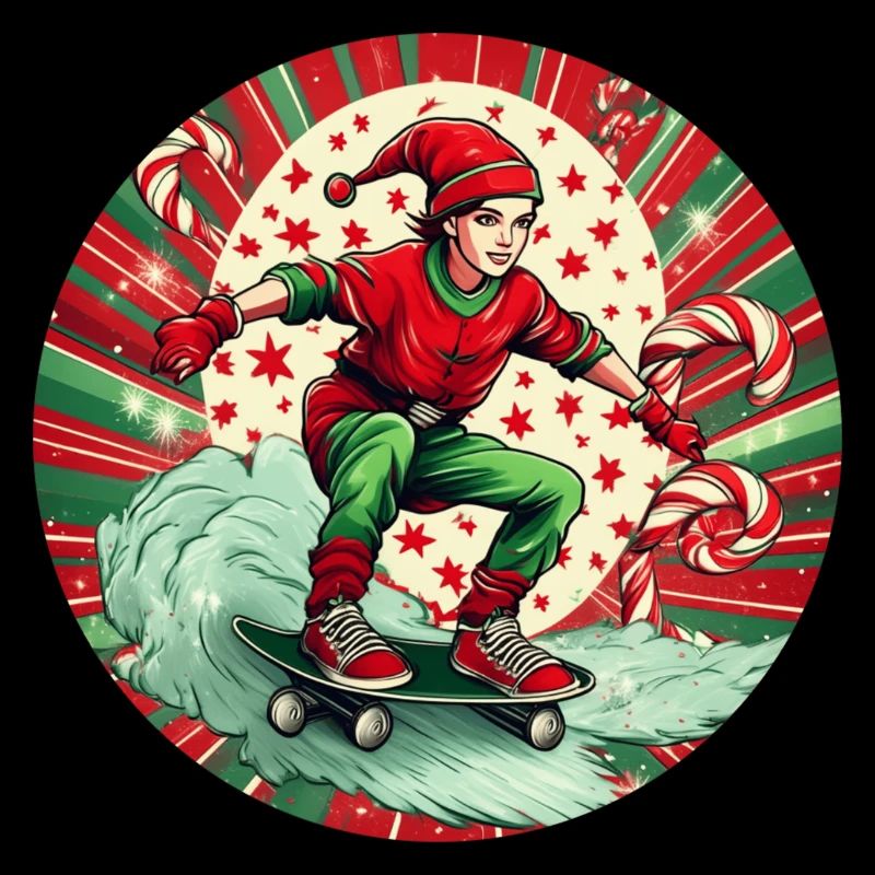 Christmas Elf Skateboarding