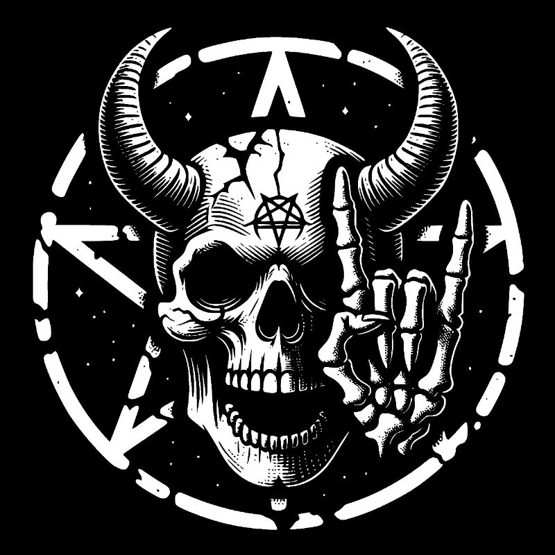 Skull with horns pentagram makes devil horns