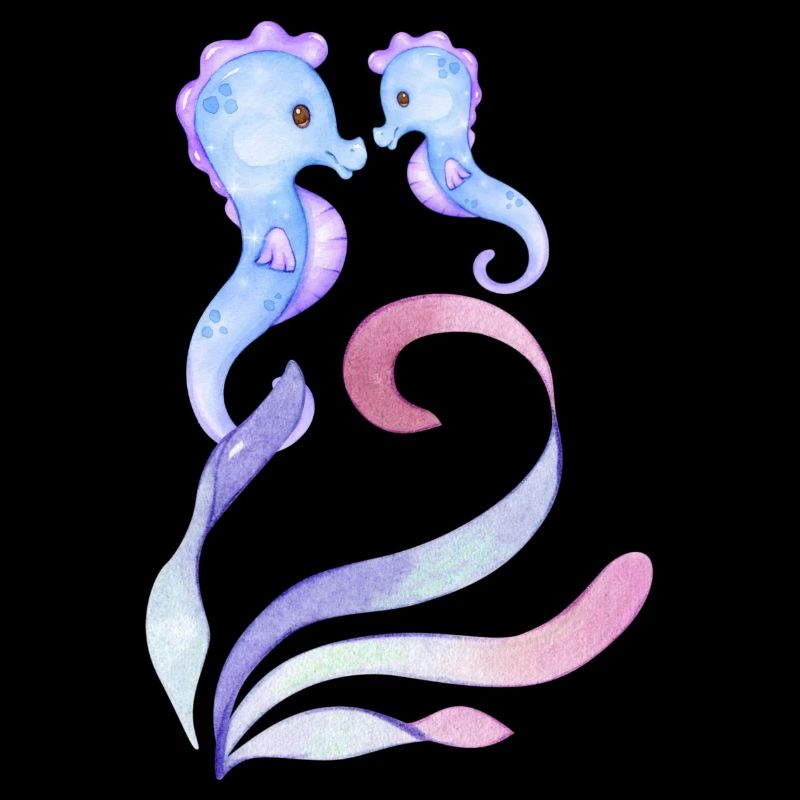 Hippocampes bleus - mère + enfant