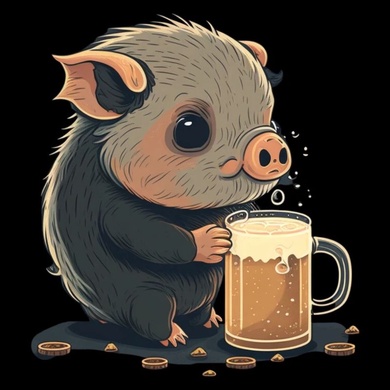 Cute pig drinks a big beer