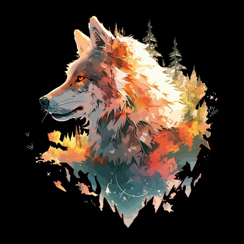 Wolf Wolf’s Head Nature Wilderness Forest Trees Art
