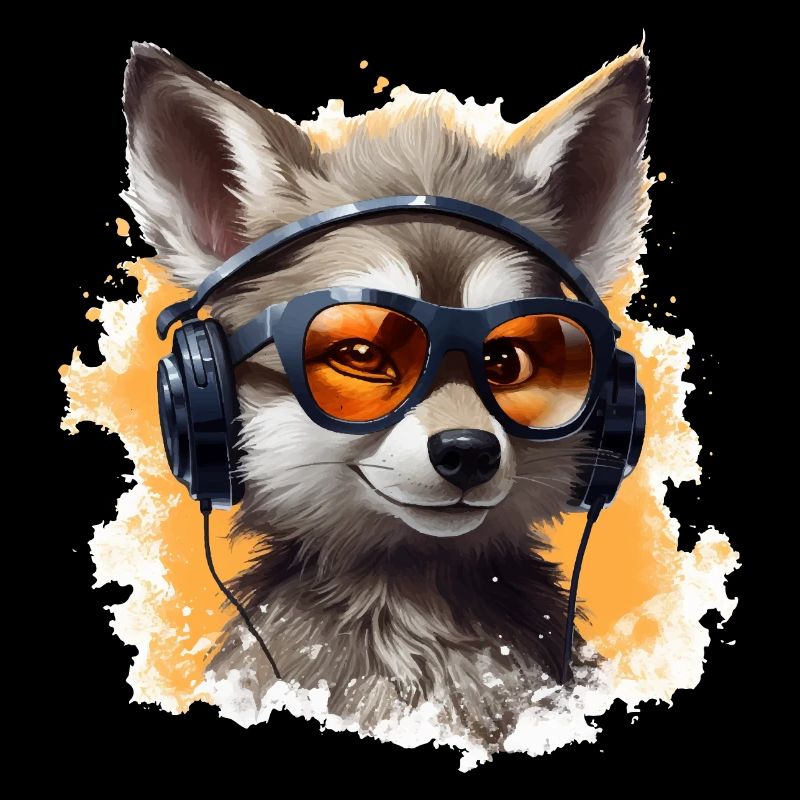 Wolf Design avec des écouteurs et des lunettes de soleil