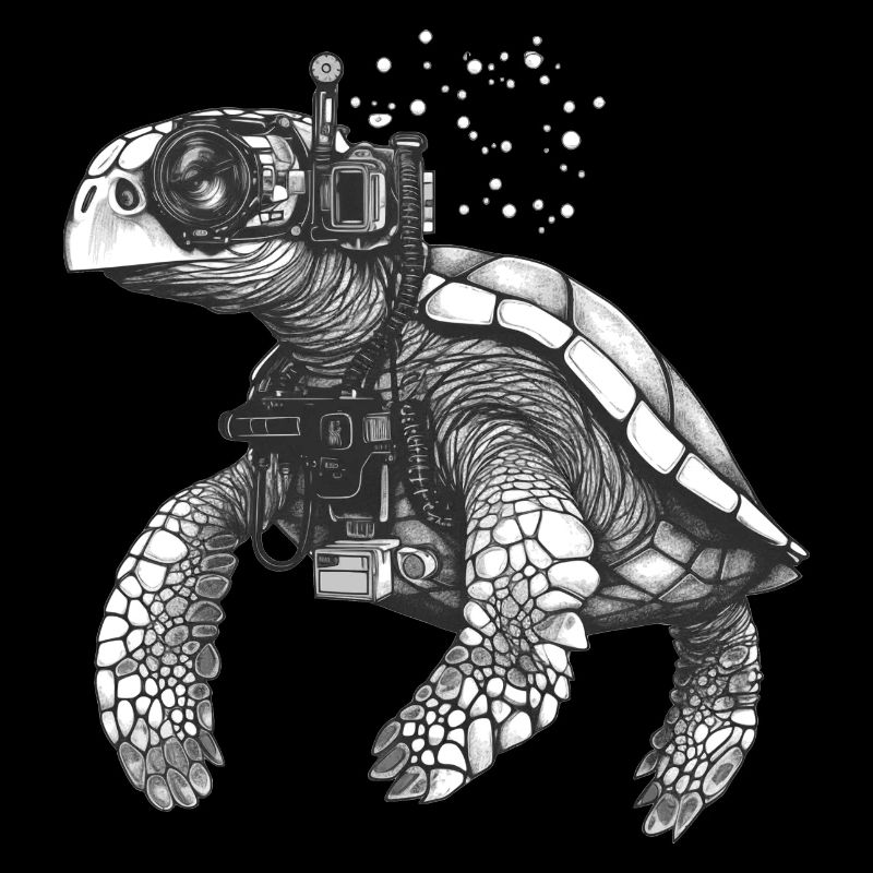 A beautiful sea turtle as a diver