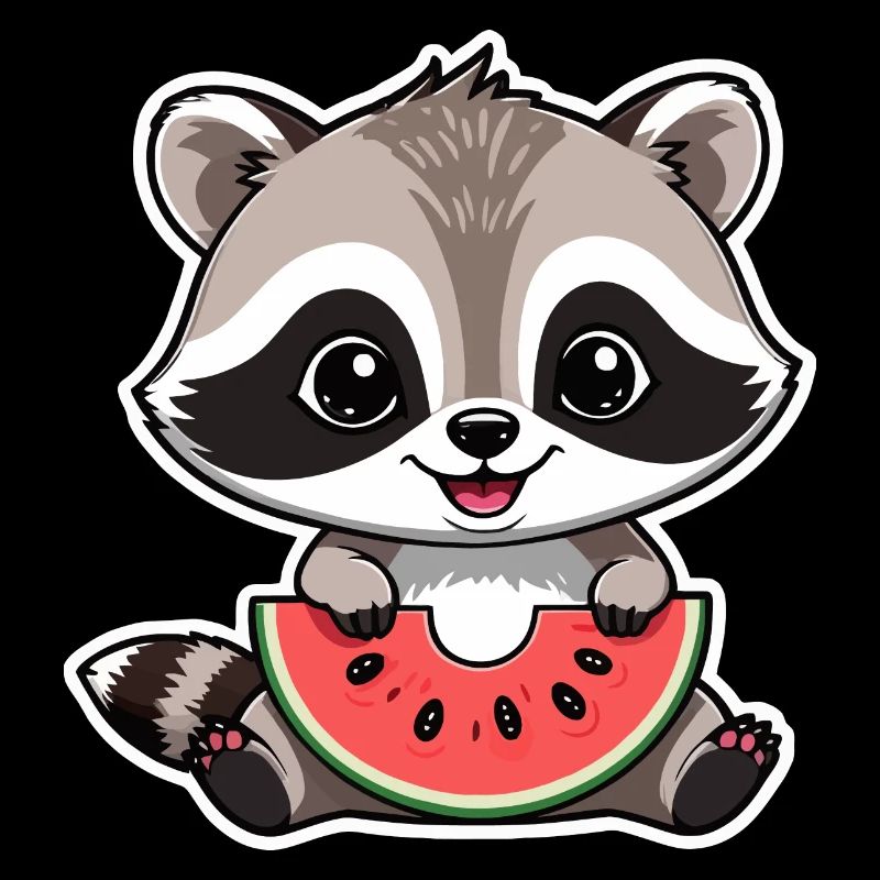 Raton laveur mignon avec pastèque – Funny & Niedlic