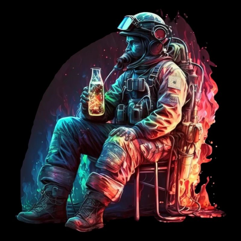 Firefighter enjoying a beer in the fire