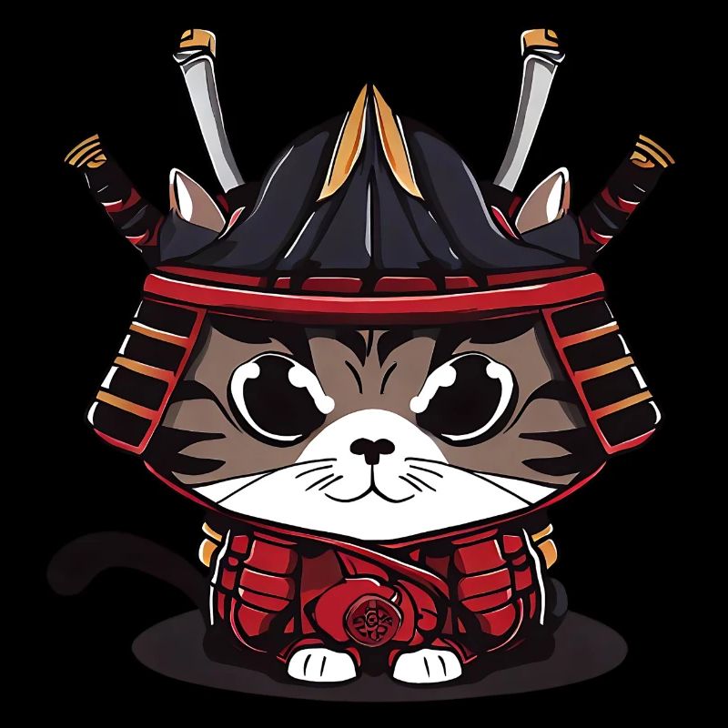 Mignon chat samouraï vêtements traditionnels