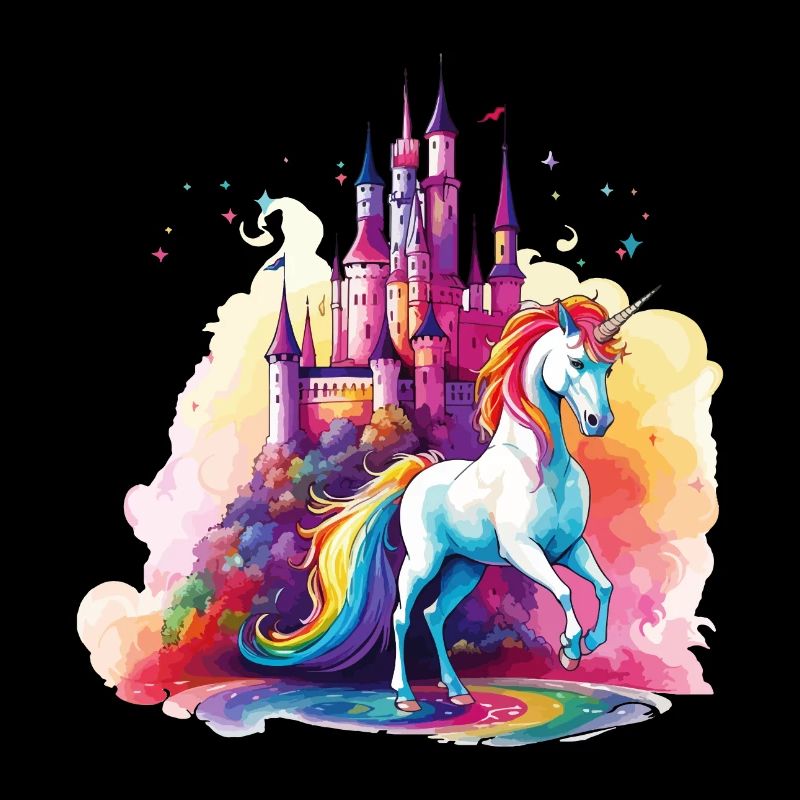 Unicorn Rainbow Castle Colorful Magic Fantasy