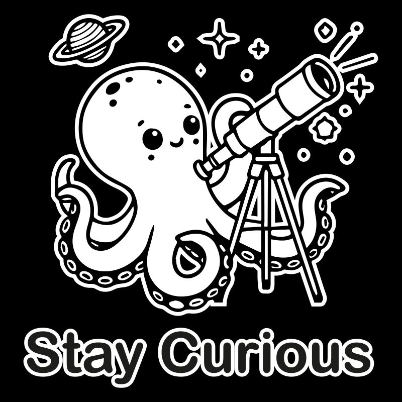 Octopus looking through telescope - Stay Curious