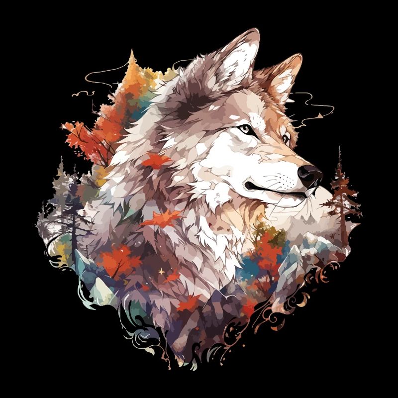Wolf Wolf’s Head Nature Wilderness Forest Trees Art