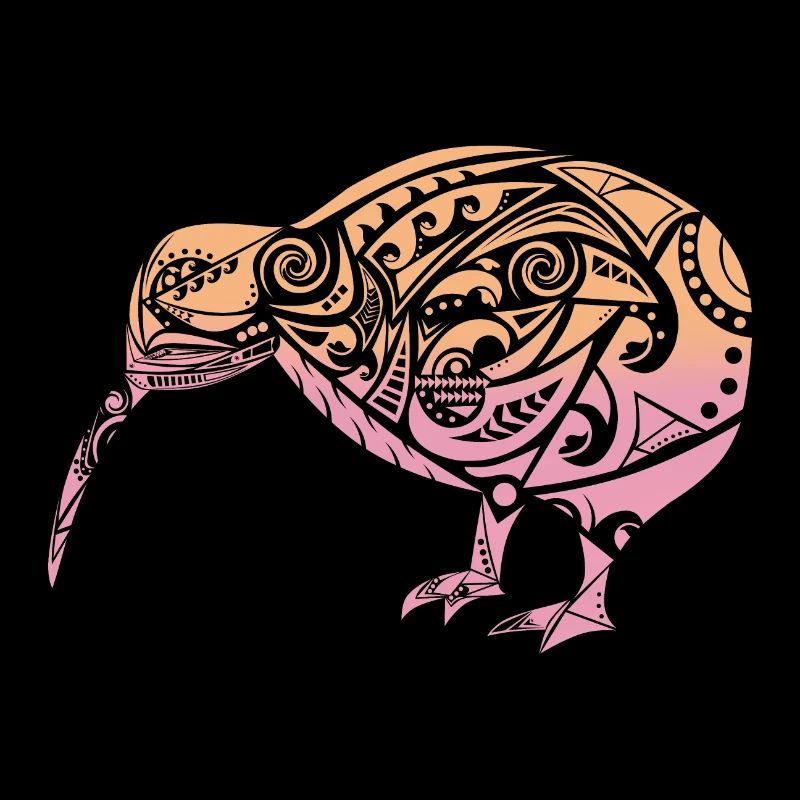 Maori Kiwi Bird Orange Pink - Gift Idea