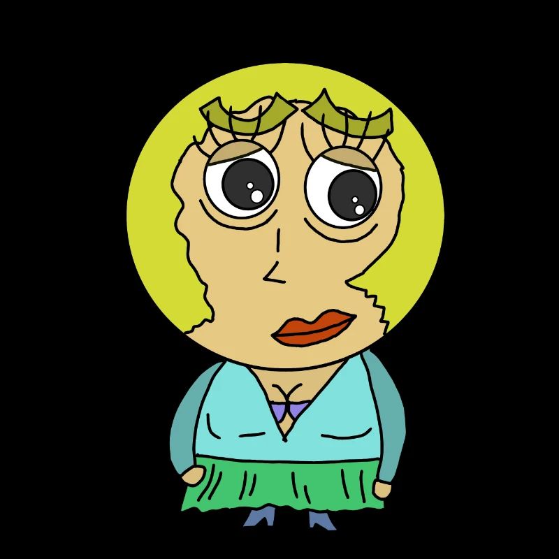 Rundkopf Frau Comicfigur blond Blondine Hübsch wtf