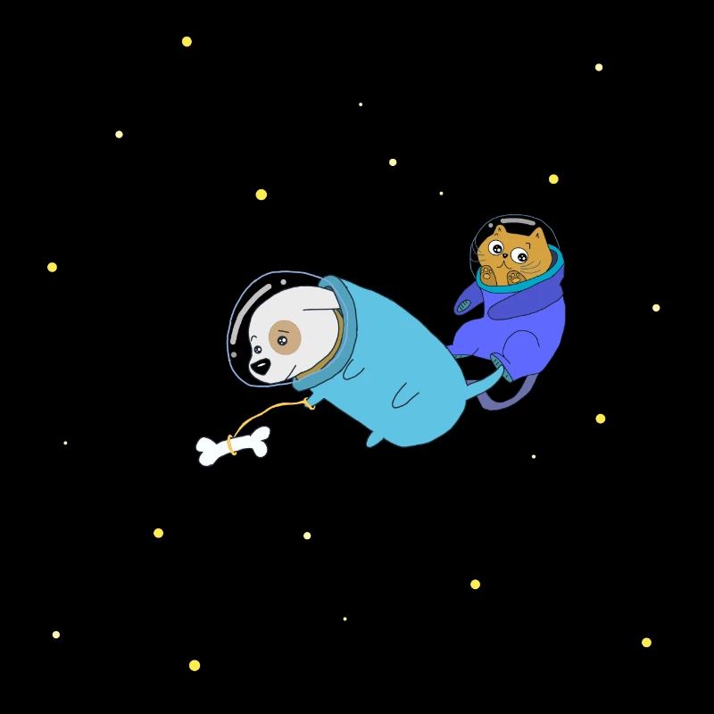 Chien et chat comme astronaute dans l'univers