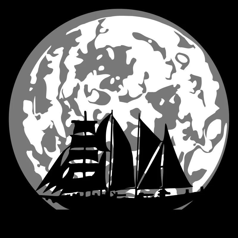 Moon silhouette sailing ship